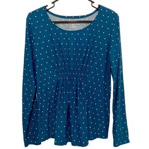 Time and Tru Maternity Medium Long Sleeve Shirt Blouse Teal White Polka Dots